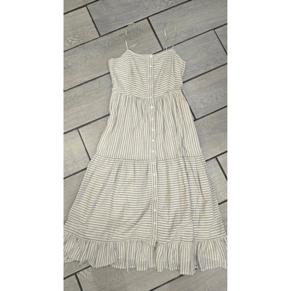 Chan Luu Striped Midi Dress Blue White Tiered Ruffle Hem Button Front XS